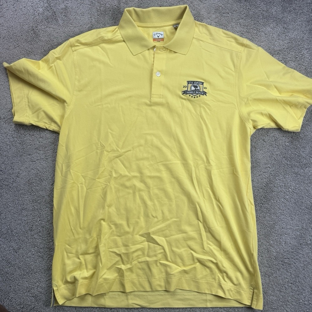 Callaway Men's Large 2010 US Open Pebble Beach Golf Polo Yellow Short Sleeve